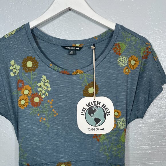 Toad & Co Women M Blue Floral Road Tripper Wrap Dress Short Sleeve Pockets - Picture 6 of 12